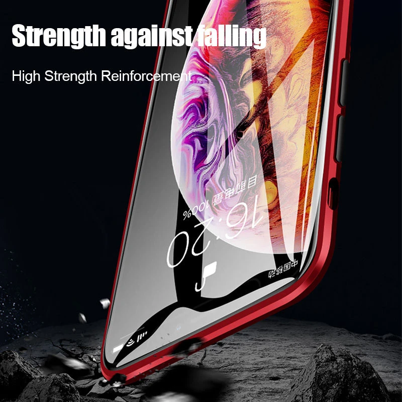 Front +Back 360 Magnetic Adsorption Metal Glass Case For iphone 7 8 Plus Phone XR X XS MAX 6 6S Cover Coque Capa |