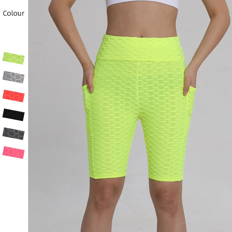 

Fashion sexy jacquard fitness peach hip bubble sports leggings female pocket five-point pants