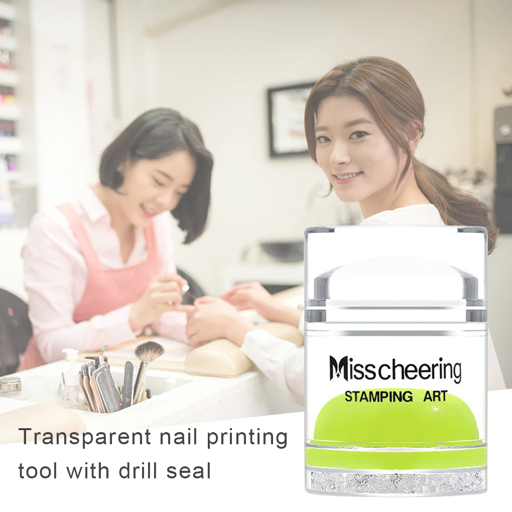 

Nail Art Stamper Clear Jelly Silicone Nail Stamping Seal DIY Dual Heads with Rhinestones Transparent/Green