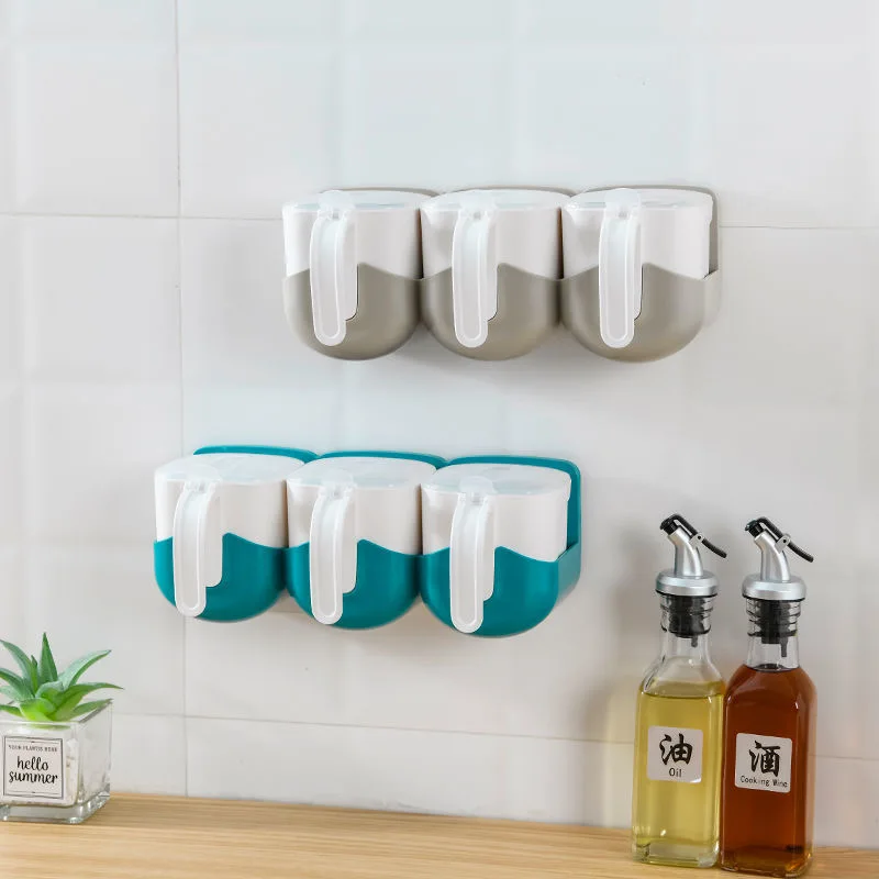 

Wall-mounted Seasoning Storage Box Salt Container Jar with Spoon Kitchen Spice Storage Container Kitchen Accessories
