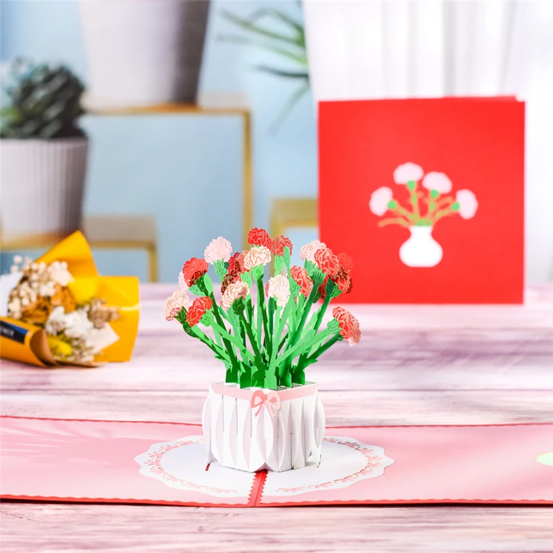 10 Pack 3D Carnation Pop-Up Flowers Card for Mothers Thanksgiving Day Anniversary Birthday Gift Valentine's Wholesale | Дом и сад