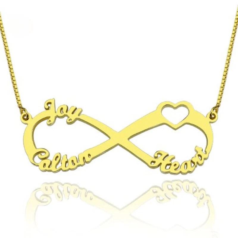 Personalized Infinity Heart Name Necklace Rose Gold Engraved Custom Three Names Letter Necklaces Pendants Jewelry