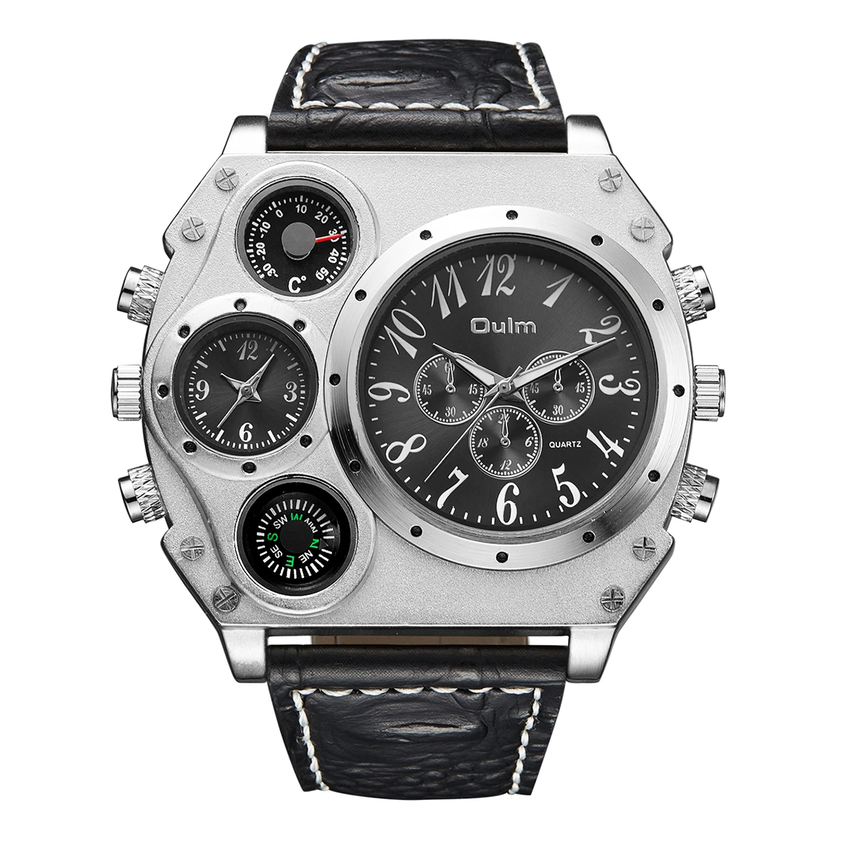 

Creative Men Quartz Sport Leather Strap Watches Big Dial Military Wristwatch Mens Clock Compass Decoration Reloj Hombre