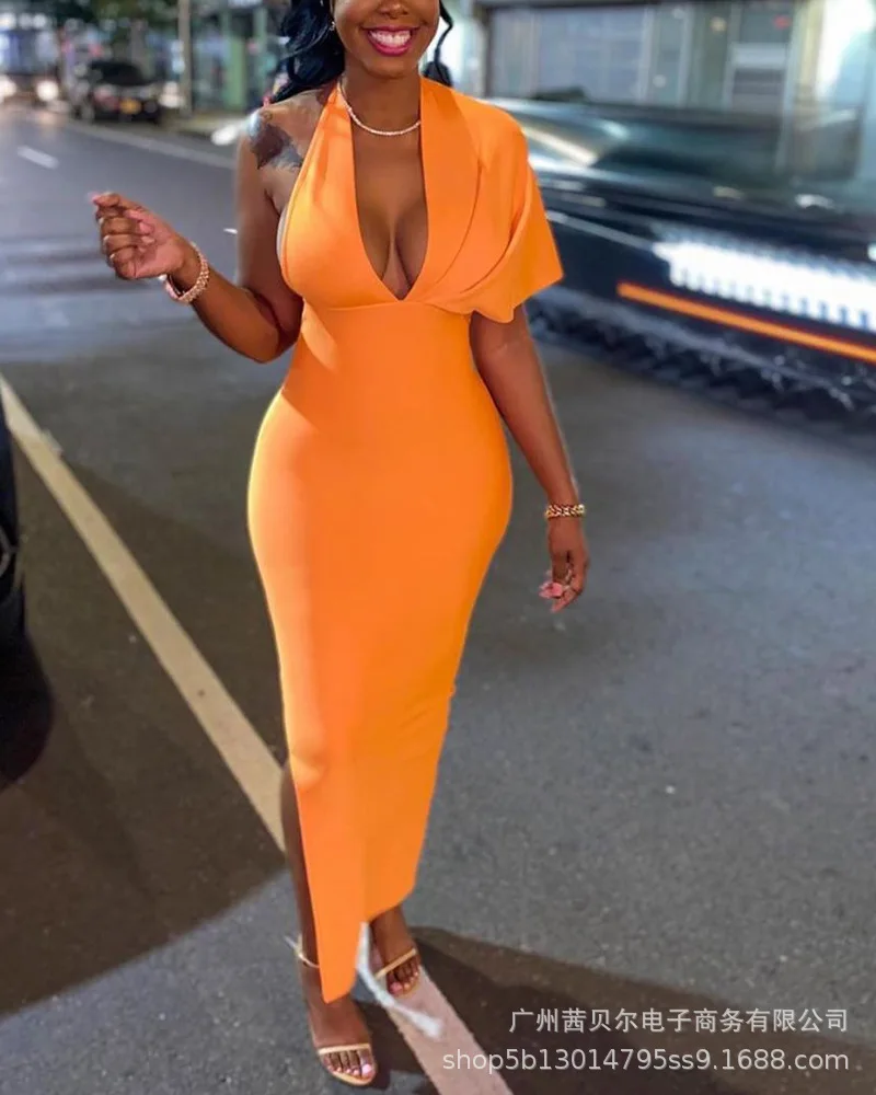 

Новинка лета 2021, облегающее женское платье с односторонним рукавом