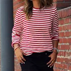 Женская футболка в красно-белую полоску в стиле ретро, базовая футболка с длинным рукавом, Повседневная Уличная одежда, футболка бойфренда, женские топы, осень 2019