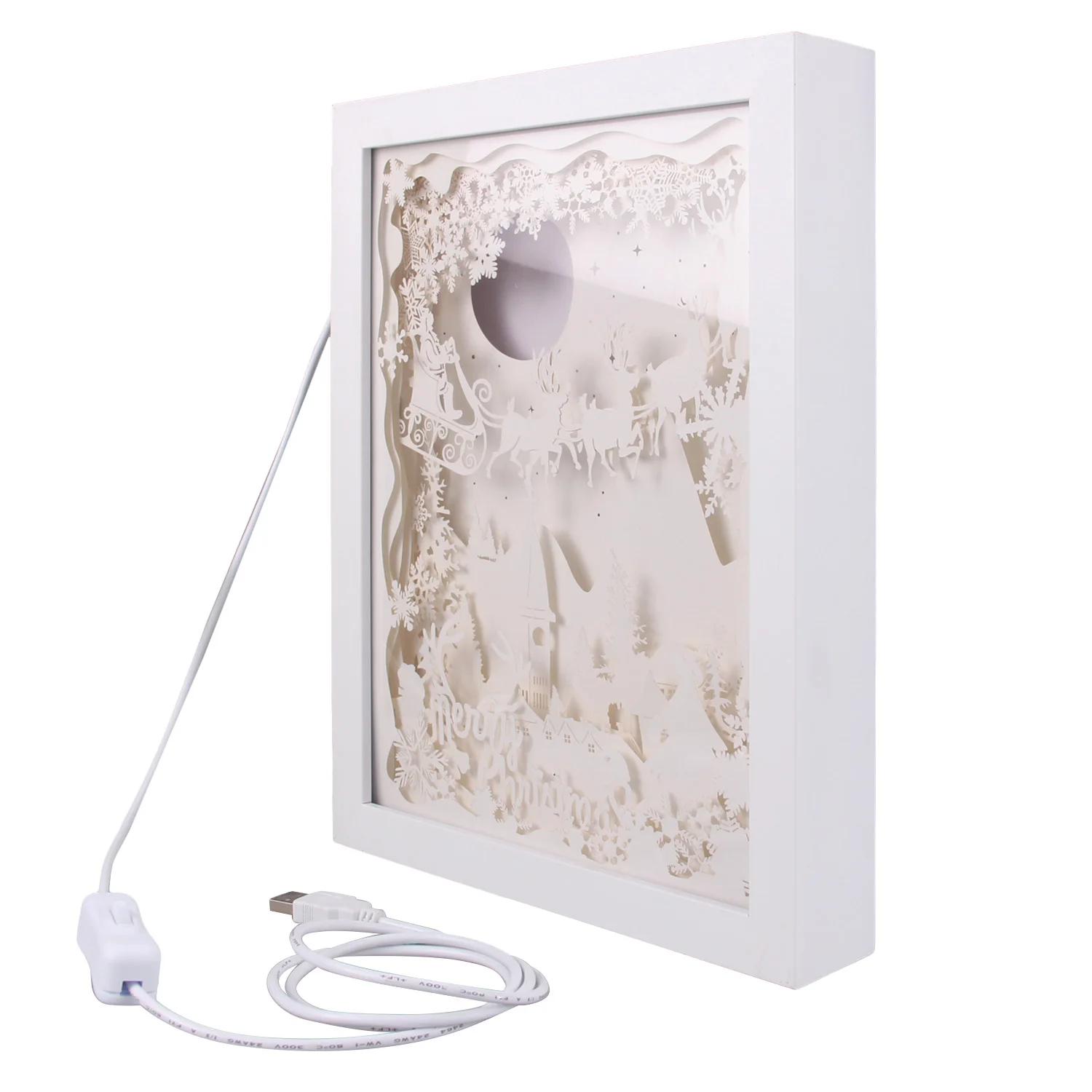 Счастливого Рождества 3D теней для век Бумага резьба кроя светодиодный Ночной