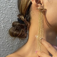 2021 new gold long chain tassel circle drop earrings suitable for womens simple and elegant party jewelry wholesale