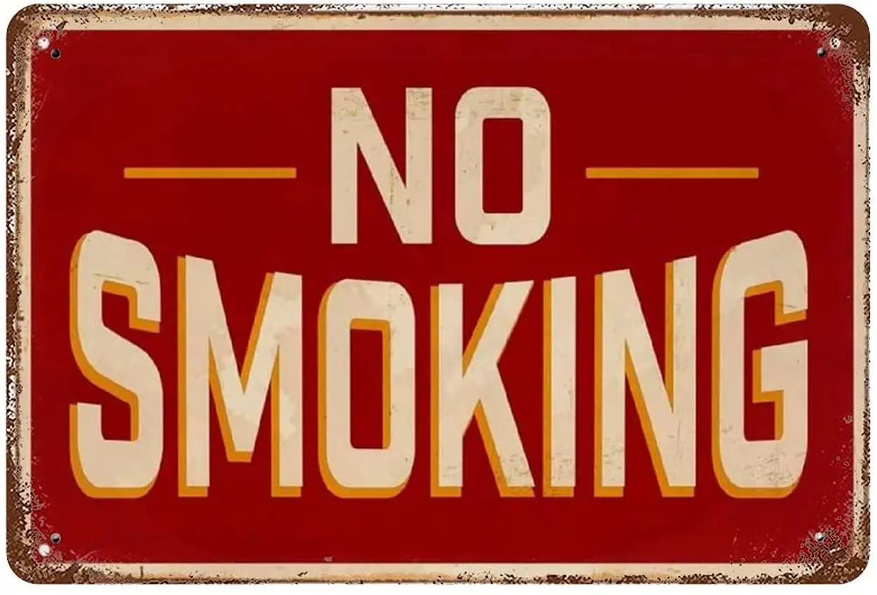 

No Smoking Retro Tin Sign Red Background Iron Painting Vintage Metal Signs for Home Cafe Bar Decoration Metal Plate 12X8 Inches