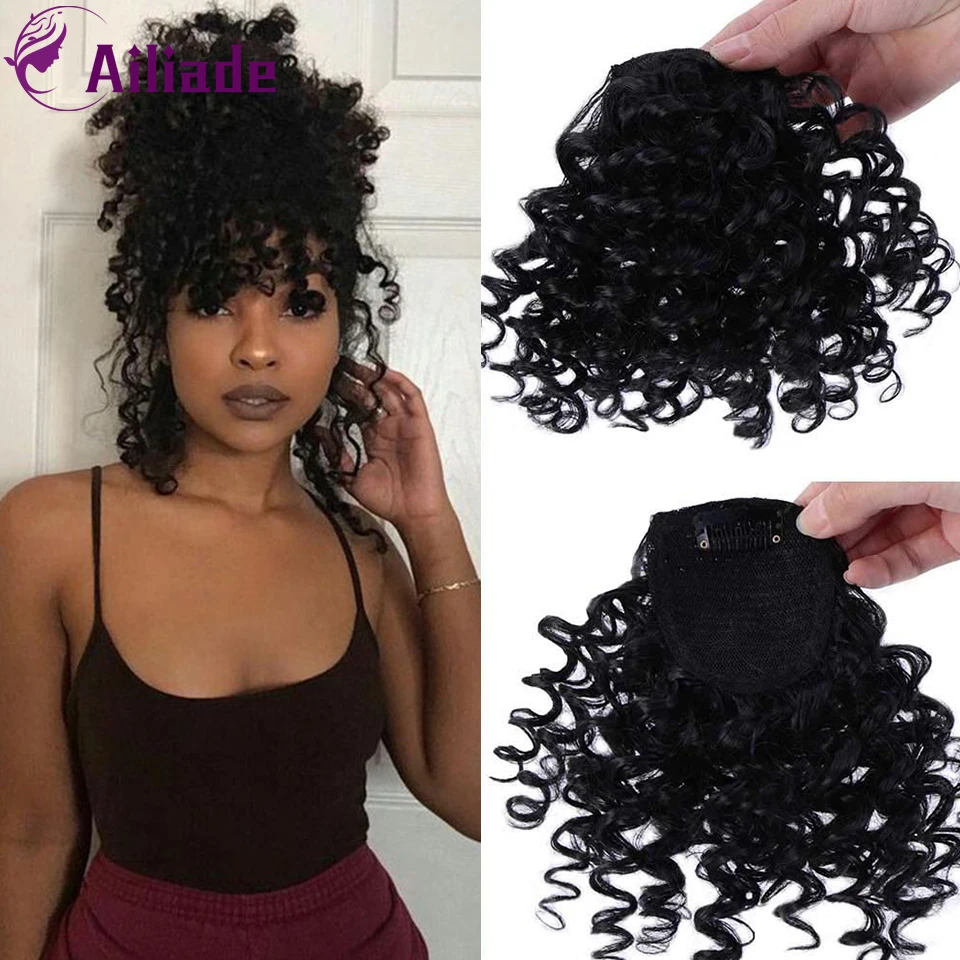 Женские натуральные черные искусственные кудрявые накладные волосы AILIADE из