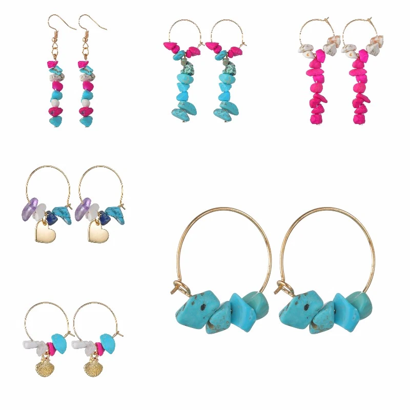 Богемный нерегулярный натуральный камень серьги для женщин Красочные Boho любовь