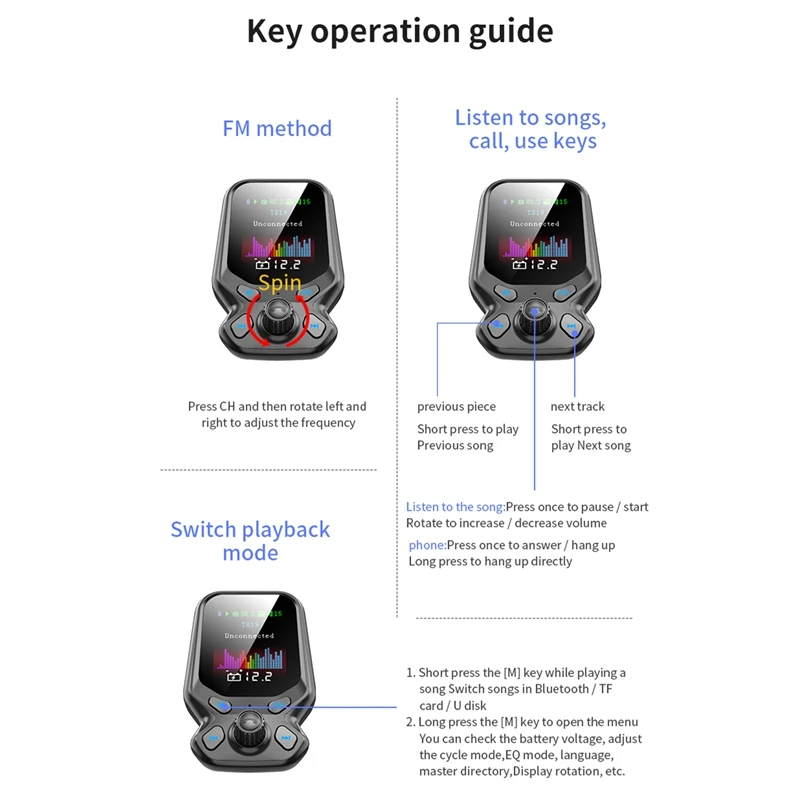 

T819 Car FM Transmitter,Fast Charging 3.0 MP3 Player Adapter Bluetooth 5.0 Dual USB Charger LCD Car Kit Electronic Parts