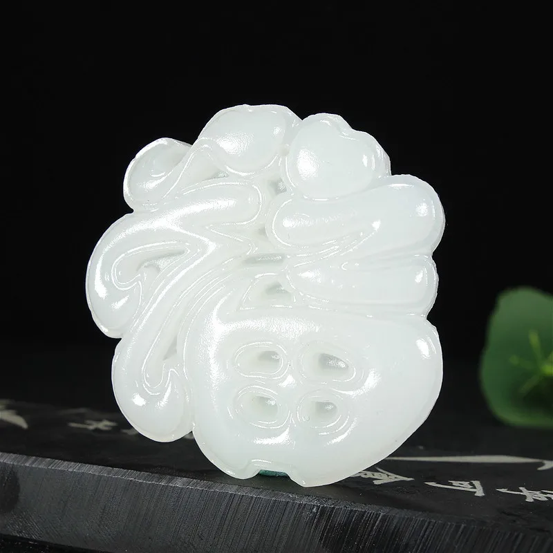 

Natural White Jade Blessing Pendant Necklace Chinese Hand-Carved Charm Jewelry Fashion Accessories Amulet for Men Women Gifts