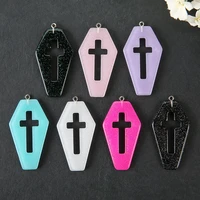 10pcs 5330mm resin coffin planchette charms punk style flatback board with cross accessory for jewelry diy making