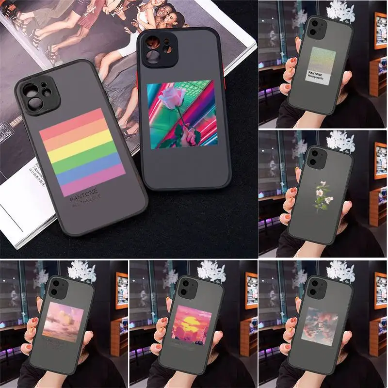 

Flower Summer Pink Phone Case For iPhone 13 12 11 Mini Pro XR XS Max 7 8 Plus X Matte transparent Back Cover