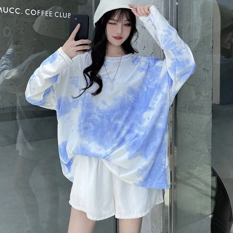 

Tie-dye Long-sleeved T-shirt Women's Super Fire Loose And Versatile Design Top