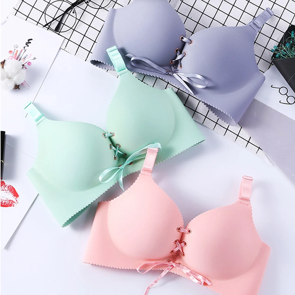 

Sexy Women Bra Push Up Lingerie Comfortable Ribbon Padded Wire Free Underwear Cozy Brassiere 9 Colors Size 30-42 A B C D Cup
