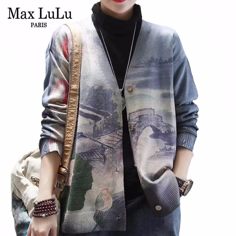 Женская винтажная трикотажная кофта Max LuLu свитер с цветочным принтом в китайском