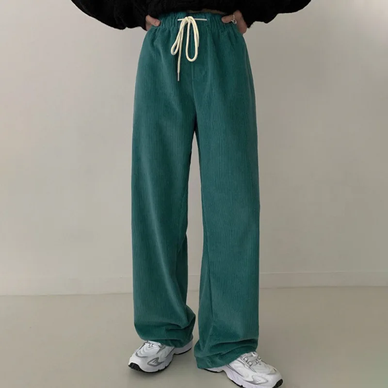 

2021 new winter women's loose fashion belted solid color wide leg casual oversize pants y2k women's pants trouser suits clothes