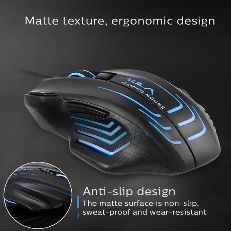 aula s18 wired gaming mouse 6 color breathing light 4000 dpi adjustable optical usb mouse gamer mice with fire key free global shipping