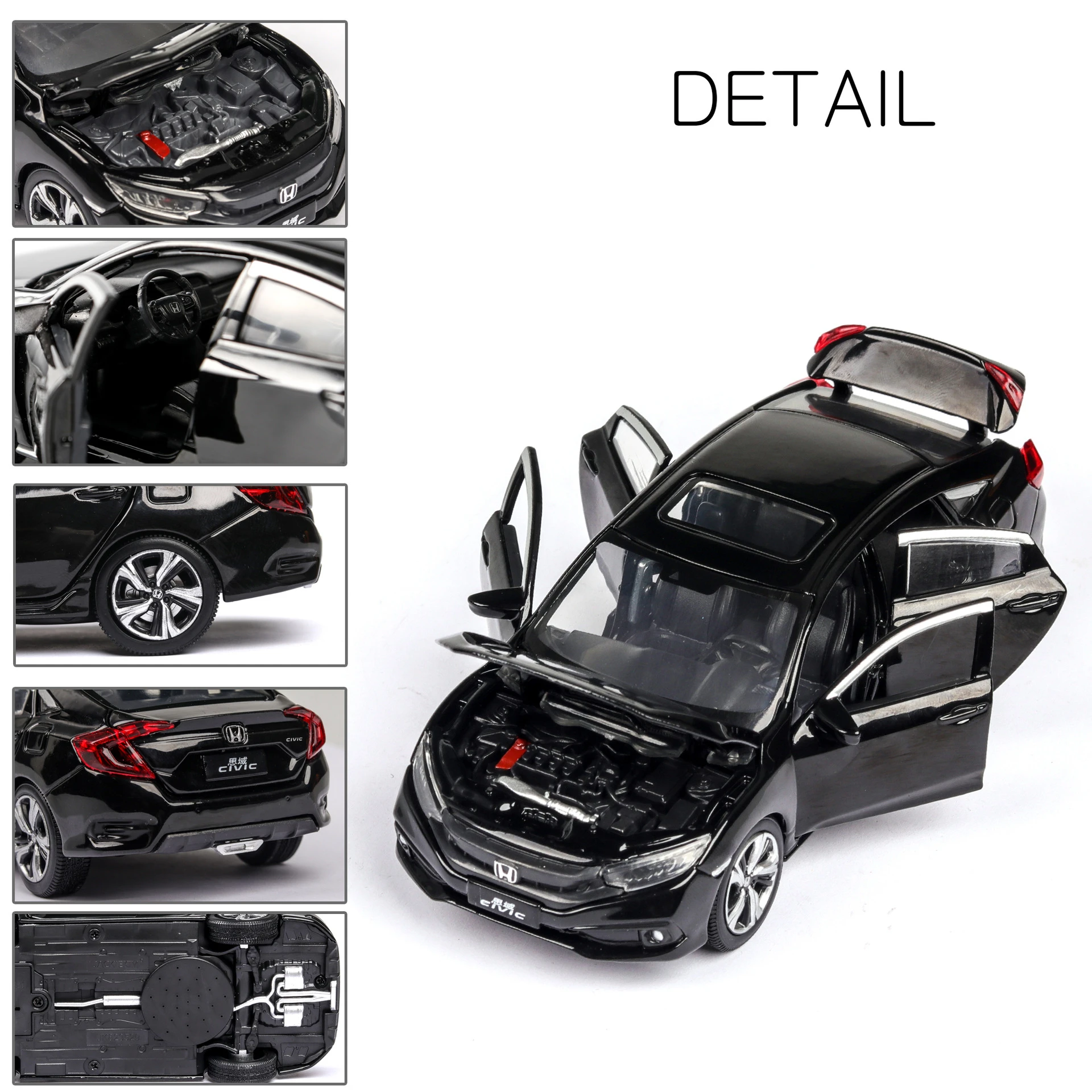 

1:32 Honda Civic with sound and light door opening alloy children's toy car model collection gift pull-back vehicle