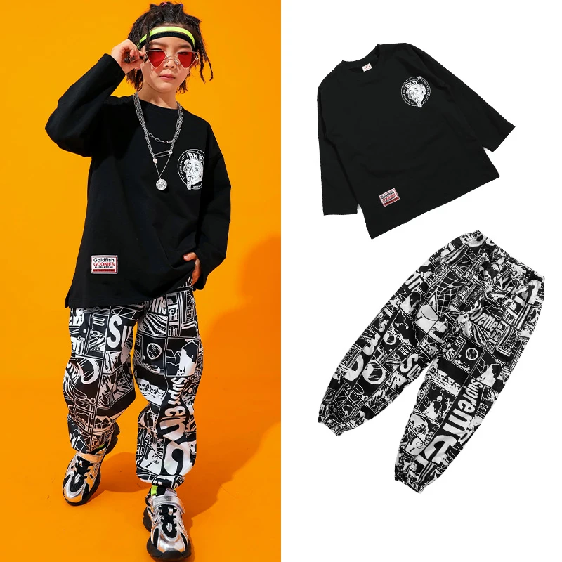 Top And Pant Детский костюм в стиле хип-хоп костюм в стиле джаз для девочек уличная одежда с длинными рукавами для мальчиков Детский Школьный костюм для сцены BI038 - Цвет: Top And Pant