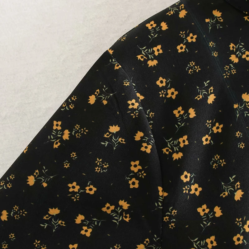 Za 2019 женское платье цветочный принт высокая талия стоячий воротник черное мини