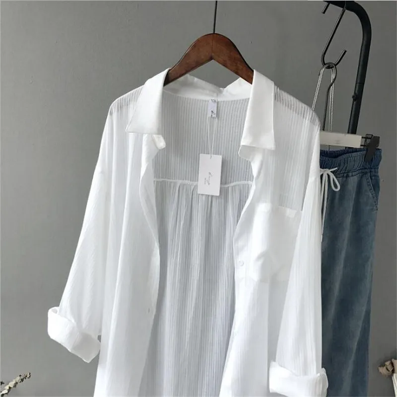 2020 Autumn Women Long Sleeve White Shirts Blouse High quality loose Blouse Tops Cotton Casual White Long Blouse Women