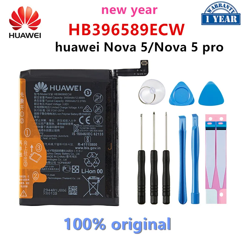100% Оригинальный аккумулятор HUAWEI HB396589ECW 3500 мАч для Huawei Nova 5 Nova 5 pro nova5pro фотоаккумулятор + Инструменты