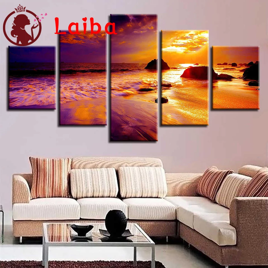 

5 шт. алмазов картина красивый закат пейзаж живопись 5d Diy камни в форме ромба круглая мозаичная картина, выполненная в технике алмазной вышив...