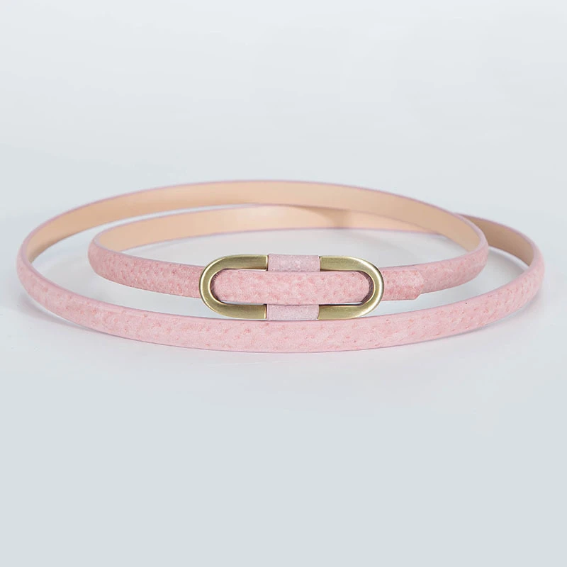pink ELIsfashion свиная кожа натуральная узкая кожа ремень роскошный ремень платье и юбка ремни Мода для женщин Классическая матовая Золотая пряжка - Цвет: pink