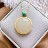 s925 sterling silver gold plated round egg surface pendant hetian jade white jade necklace refined and simple fashionable all