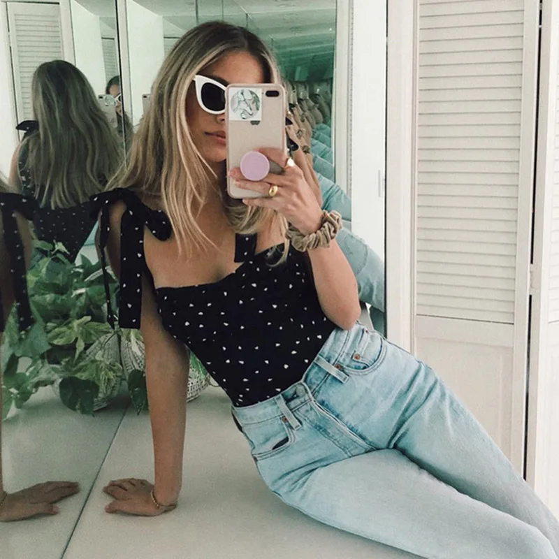 

2020 Spring Summer Fashion Lace Up Print Crop Tops Women Strapless Sleeveless Black Cropped T-Shirts Summer Sexy Streetwear Tops