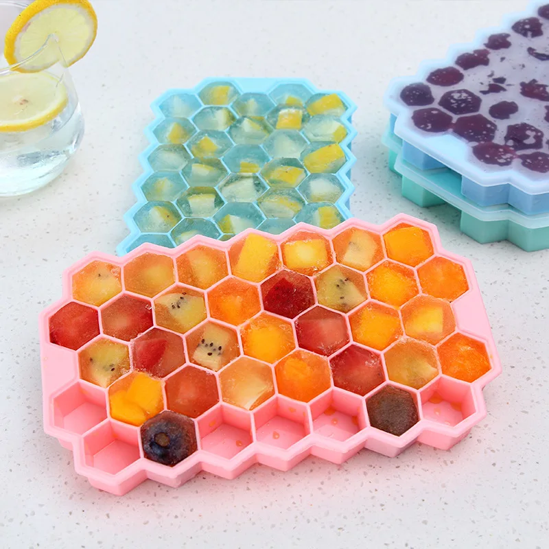 

1Pcs Multi Purpose for Summer Reusable Ice Cube Mold with Cover/no Cover Kitchen Tools Whiskey Cocktail Honeycomb Shape Silicone