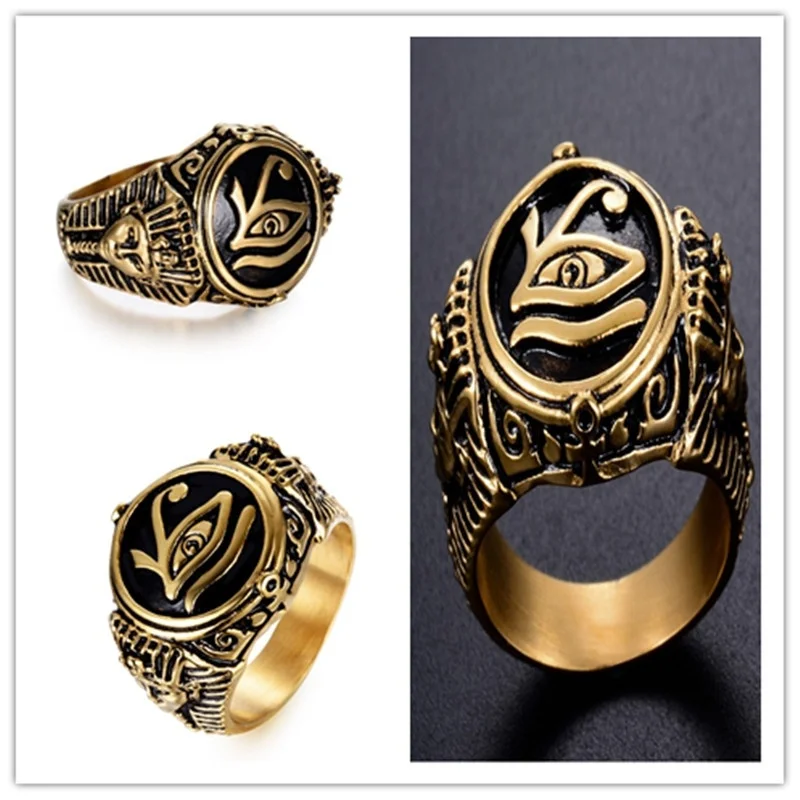 Египетский Глаз Фараона Хоруса мужское Золотое серебряное кольцо из