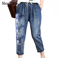 max lulu 2020 new summer fashion ladies floral jeans womens luxury embroidery denim trousers female ripped elastic harem pants