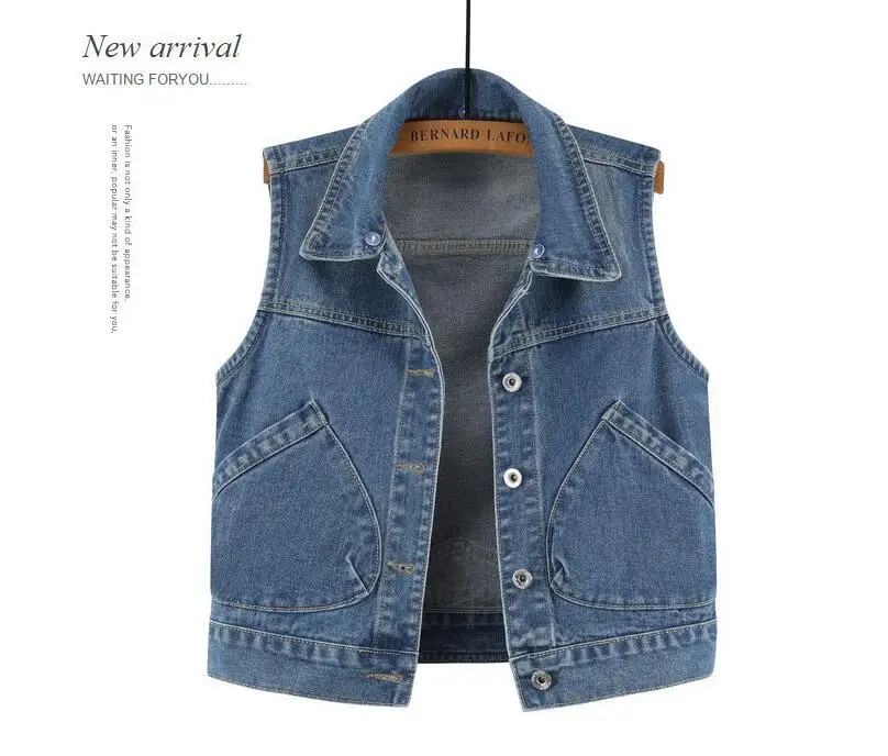 2020 new female denim vest jacket big yards short paragraph hooded pocket sleeveless | Женская одежда