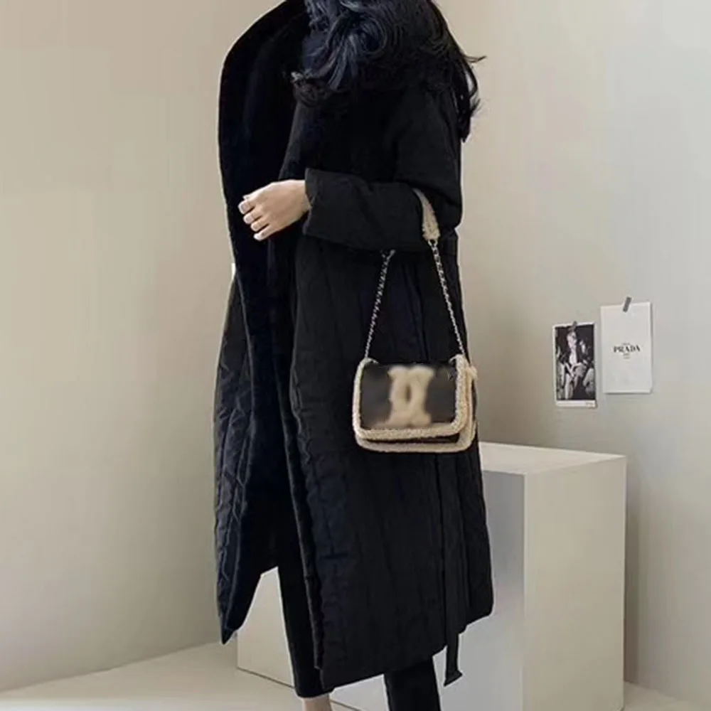 

2020 Plus Thicken Down Jackets Women Long Cotton Padded Slim Loose Belt Casual Outwear Hooded Coat Winter Female Parkas