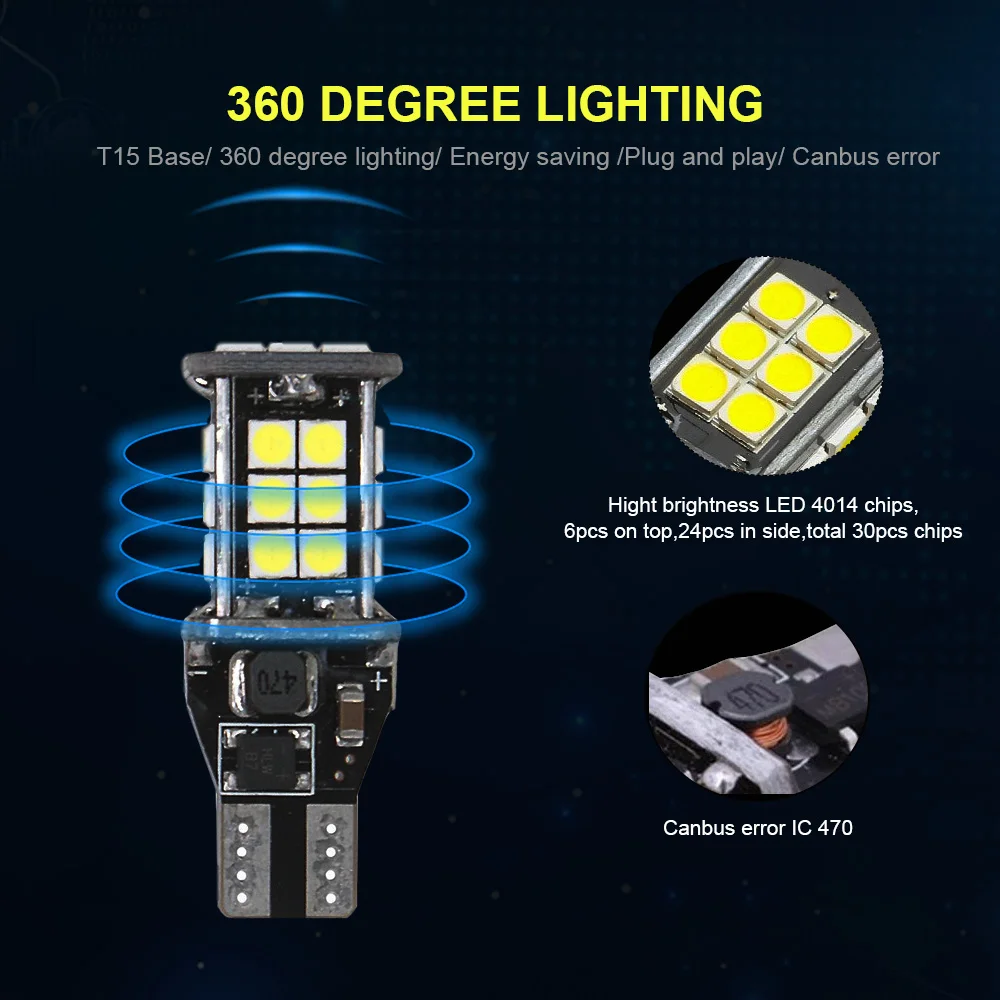 Светодиодный стоп сигнал T15 W16W Canbus 30 SMD 40014 без ошибок автомобильный лампа белого