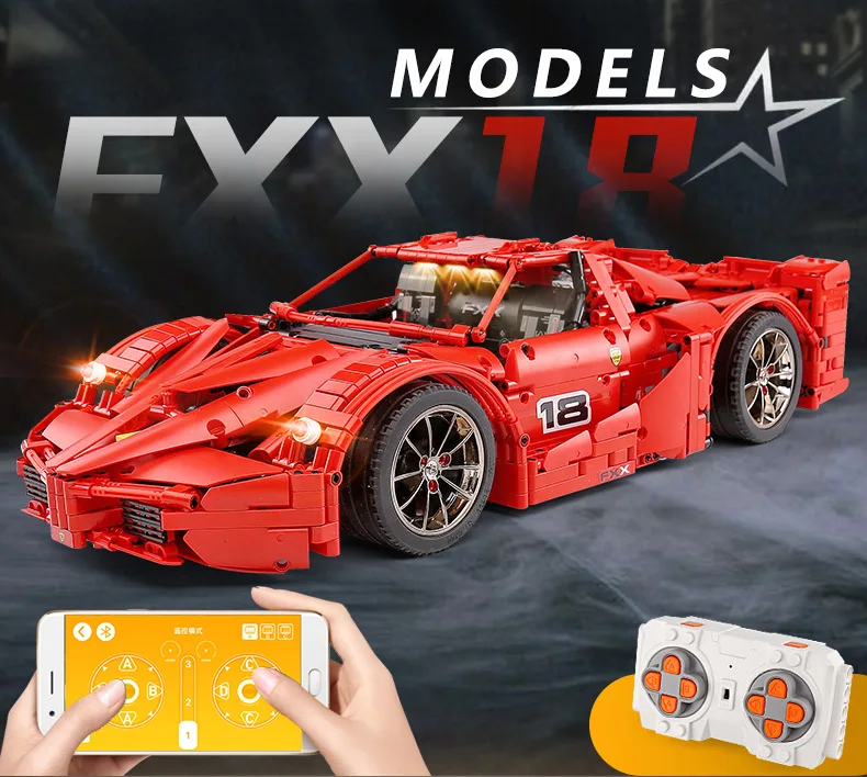 Yeshin 13085, функциональная Автомобильная машина FXX, Спортивная скоростная Гоночная машина, модель 1:8 автомобиля, детские рождественские подарки, строительные блоки