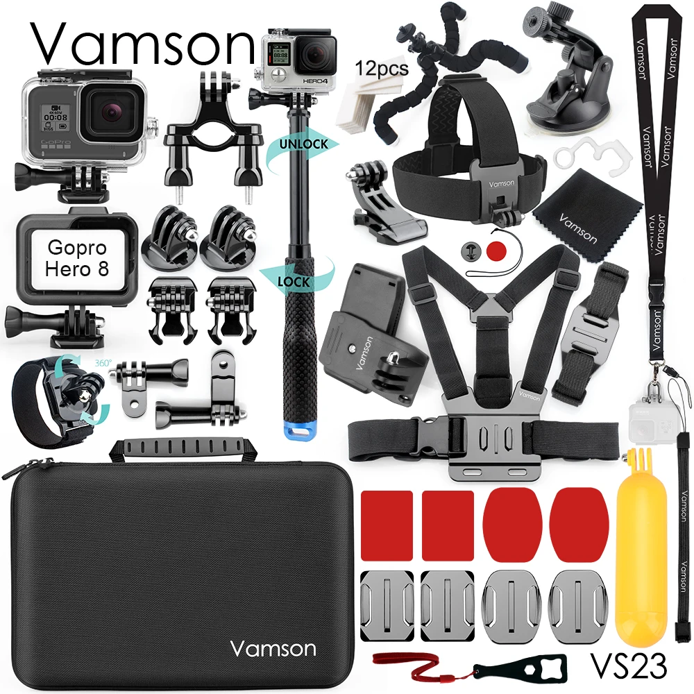 VS23A Vamson для Gopro Hero 8 черный аксессуары для экшн-камеры водонепроницаемый корпус повязка на голову нагрудный ремень чехол крепление для велосипеда S23 - Цвет: VS23A