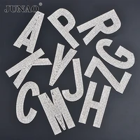 junao 70mm a z clear letter rhinestone patches hotfix crystal applique iron on patch stickers alphabet motif for clothes badge