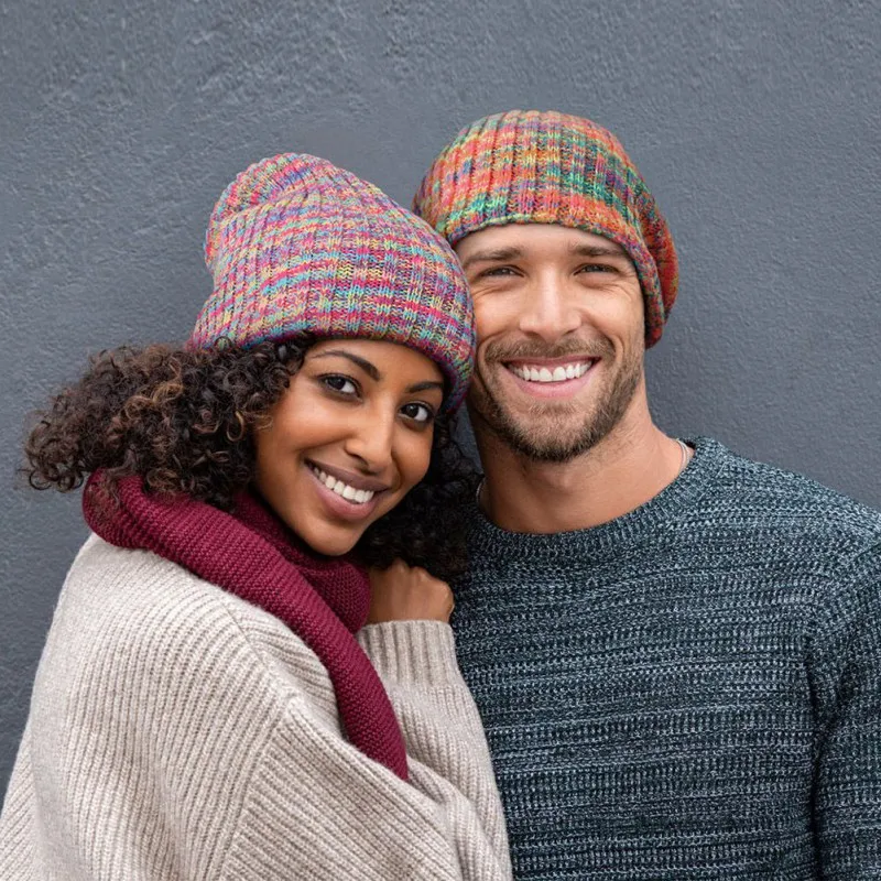 

Women's Winter Plush Lining Beanie Cap Soft Warm Colorful Knitted Skull Cap For Men Women Couples