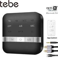 tebe bluetooth 5 0 receiver adapter aptx hd low latency 3 5mm aux optical wirelesss stereo audio transmitter with app control