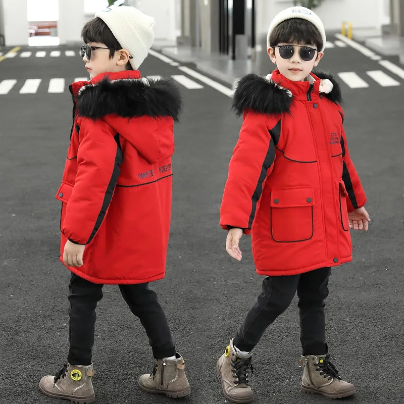 

Fashion Digital Children's Jacket Boys Cotton Coat Winter Hooded Thicken Mid-length Warm Big Children's Cotton Jacket 4-14yrs