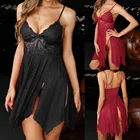 Сексуальная ночная рубашка, Женская кружевная Однотонная ночная сорочка с бантом, нижнее белье, ночная рубашка, женская ночная сорочка