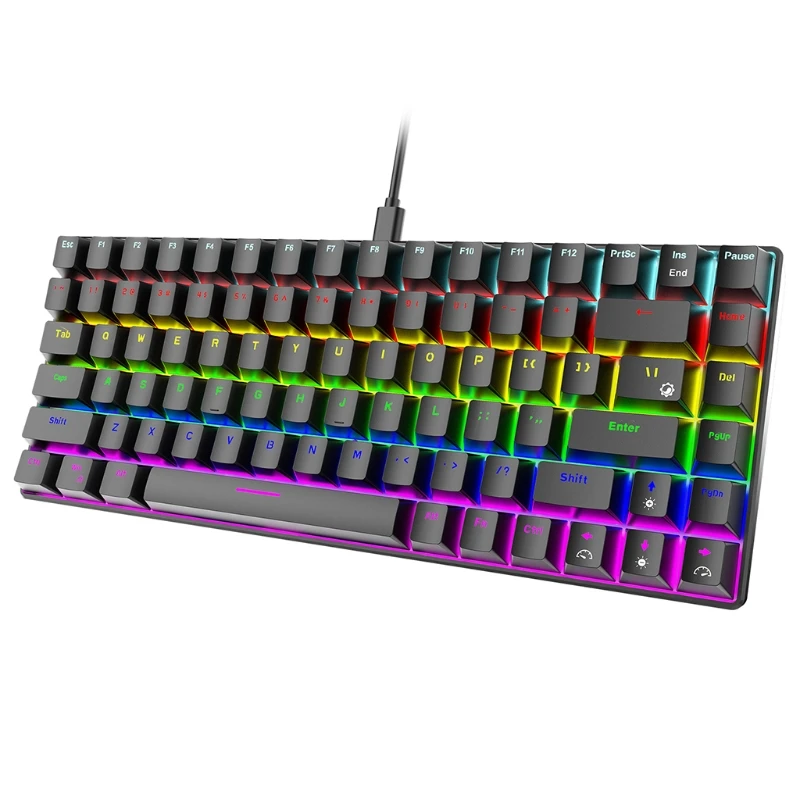 

F19E Mechanical Gaming Keyboard 84 Keys RGB LED Rainbow Backlit Wired Keyboard w/ Green/Red Switches for Windows Gaming