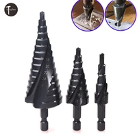4 122032mm hss step cone drill bits hex shank nitride coated for woodmetal hole cutter drill spiral groove step drill bits