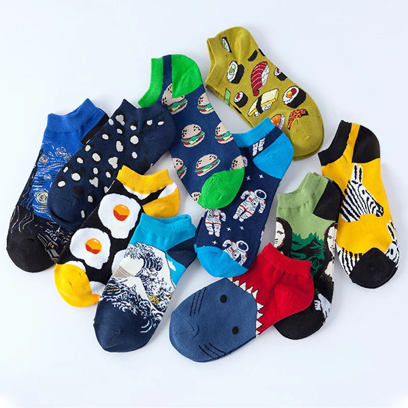 5 пар/компл. для женщин из хлопка арт короткие носки с принтом Забавный чехол