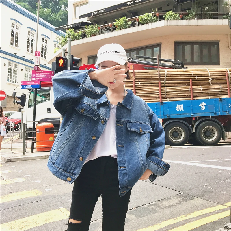 Женский джинсовый жакет Женская Потертая джинсовая куртка Короткая свободная