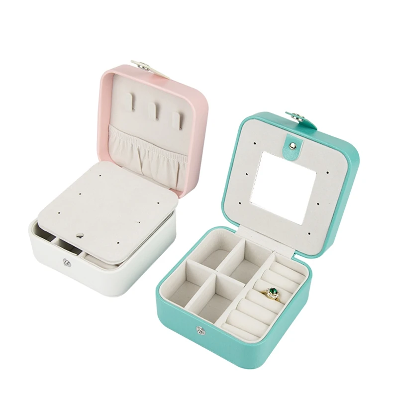 Upscaled Simple Jewelry Boxes Organizer Protable Leather Necklase Ring Earrings Multi-function Jewellery Storage Case